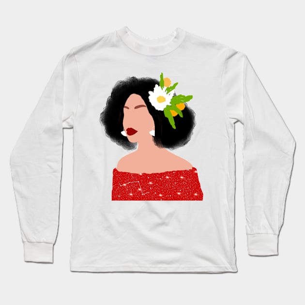 Red Lady 2 Long Sleeve T-Shirt by Miruna Mares